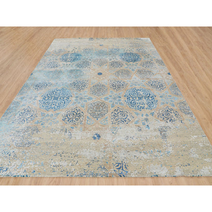 Transitional Wool & Silk Hand Knotted Rug Grey No Border 8.10X12.0 -O058202