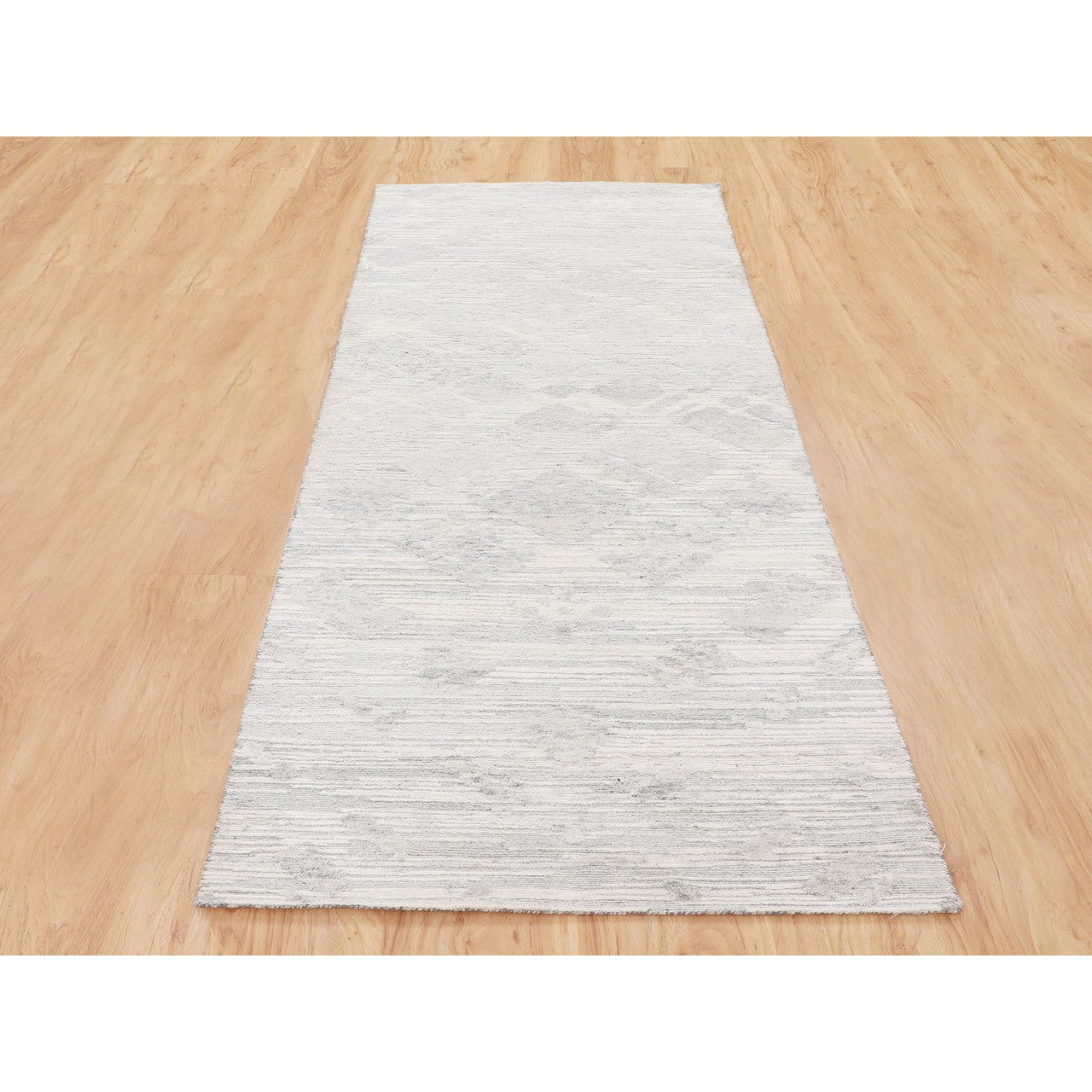 Modern and Contemporary Wool Hand Knotted Rug Ivory No Border 2.6X8.0 -O058233