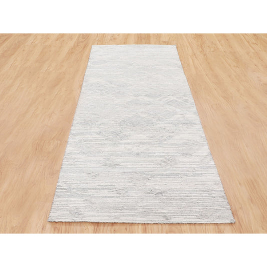Modern and Contemporary Wool Hand Knotted Rug Ivory No Border 2.6X8.0 -O058233