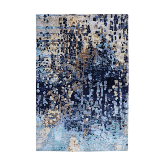 Modern and Contemporary Wool & Silk Hand Knotted Rug Blue No Border 3.0X4.9 -O058288
