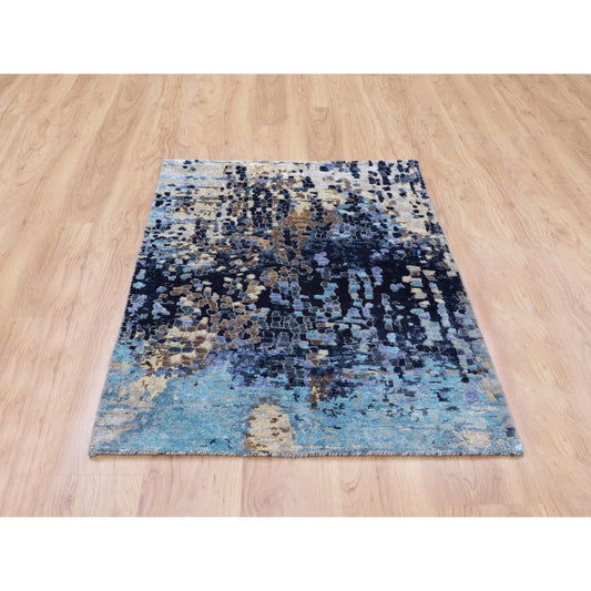 Modern and Contemporary Wool & Silk Hand Knotted Rug Blue No Border 3.0X4.9 -O058288