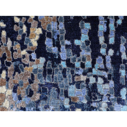 Modern and Contemporary Wool & Silk Hand Knotted Rug Blue No Border 3.0X4.9 -O058288