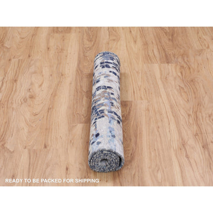 Modern and Contemporary Wool & Silk Hand Knotted Rug Blue No Border 3.0X4.9 -O058288