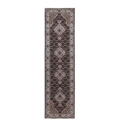 Fine Oriental Wool Hand Knotted Rug Black Ivory 2.8X10.1 -O058296
