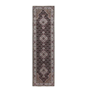 Fine Oriental Wool Hand Knotted Rug Black Ivory 2.8X10.1 -O058296