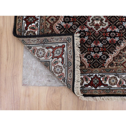 Fine Oriental Wool Hand Knotted Rug Black Ivory 2.8X10.1 -O058296