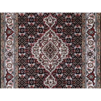 Fine Oriental Wool Hand Knotted Rug Black Ivory 2.8X10.1 -O058296