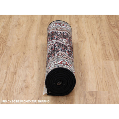 Fine Oriental Wool Hand Knotted Rug Black Ivory 2.8X10.1 -O058296
