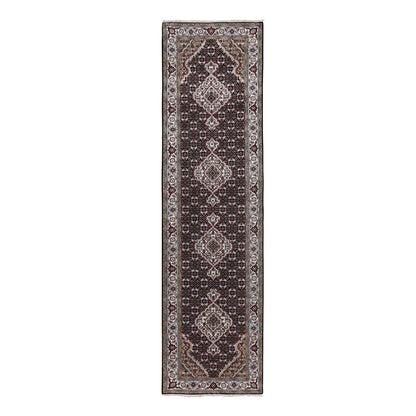 Fine Oriental Wool Hand Knotted Rug Black Ivory 2.8X10.1 -O058298