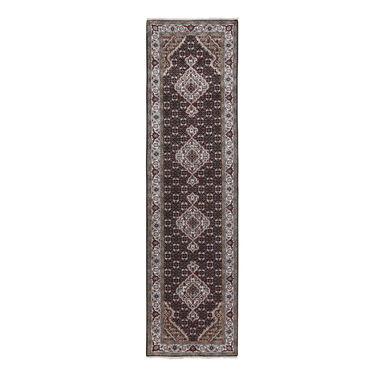 Fine Oriental Wool Hand Knotted Rug Black Ivory 2.8X10.1 -O058298