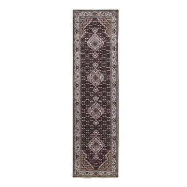 Fine Oriental Wool Hand Knotted Rug Black Ivory 2.8X10.1 -O058298