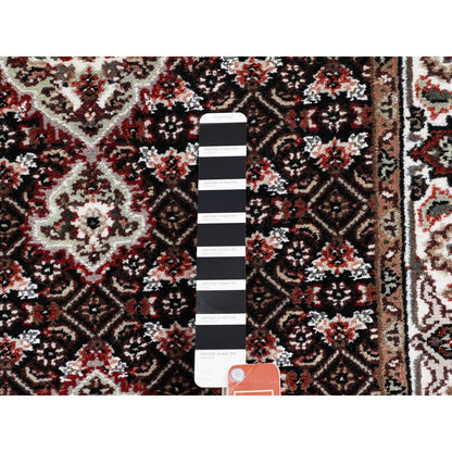 Fine Oriental Wool Hand Knotted Rug Black Ivory 2.9X12.1 -O058302
