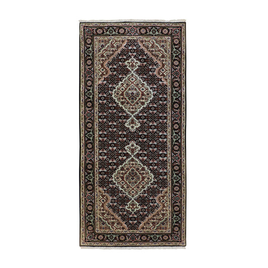 Fine Oriental Wool Hand Knotted Rug Black Black 2.8X6.1 -O058306