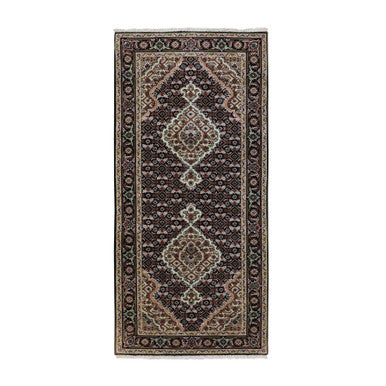 Fine Oriental Wool Hand Knotted Rug Black Black 2.8X6.1 -O058306