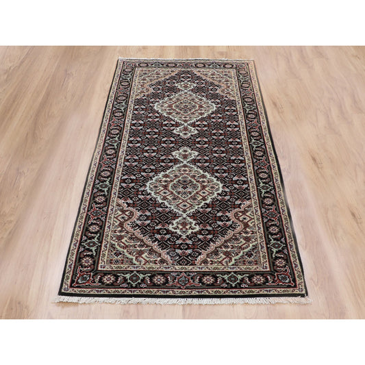 Fine Oriental Wool Hand Knotted Rug Black Black 2.8X6.1 -O058306