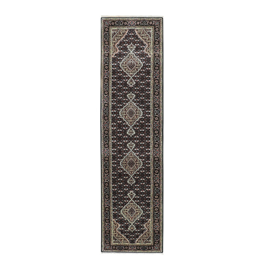 Fine Oriental Wool Hand Knotted Rug Black Black 2.6X10.1 -O058309