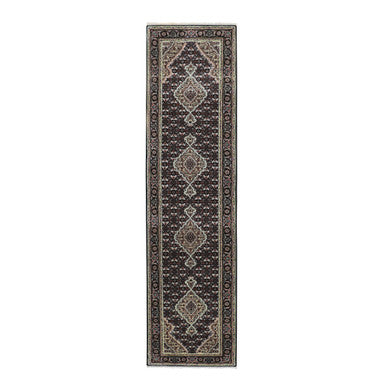 Fine Oriental Wool Hand Knotted Rug Black Black 2.6X10.1 -O058309