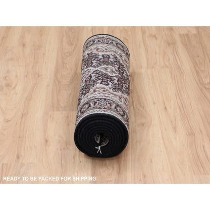 Fine Oriental Wool Hand Knotted Rug Black Black 2.6X10.1 -O058309