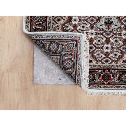Fine Oriental Wool & Silk Hand Knotted Rug Ivory Black 2.8X10.1 -O058316
