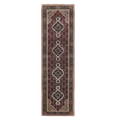 Fine Oriental Wool Hand Knotted Rug Red Black 2.8X10.1 -O058319
