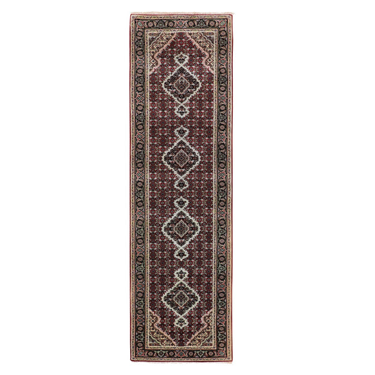 Fine Oriental Wool Hand Knotted Rug Red Black 2.8X10.1 -O058319