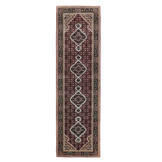 Fine Oriental Wool Hand Knotted Rug Red Black 2.8X10.2 -O058320