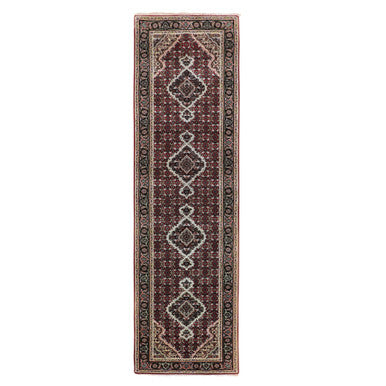 Fine Oriental Wool Hand Knotted Rug Red Black 2.8X10.2 -O058320