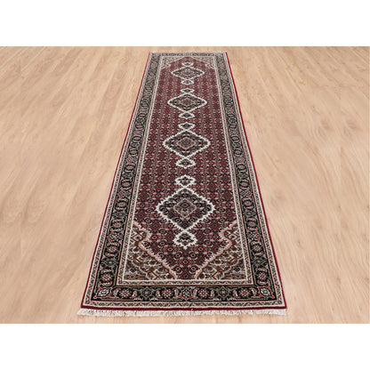 Fine Oriental Wool Hand Knotted Rug Red Black 2.8X10.2 -O058320
