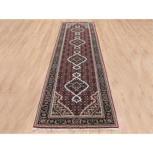 Fine Oriental Wool Hand Knotted Rug Red Black 2.8X10.2 -O058320