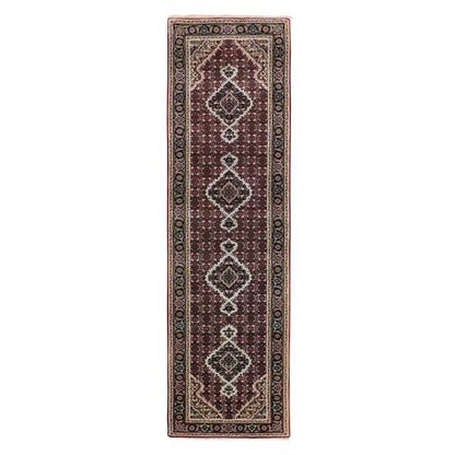 Fine Oriental Wool Hand Knotted Rug Red Black 2.8X10.2 -O058322