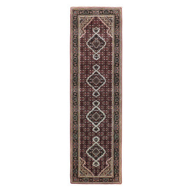 Fine Oriental Wool Hand Knotted Rug Red Black 2.8X10.2 -O058322