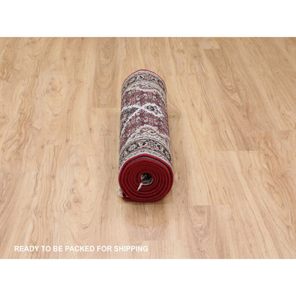 Fine Oriental Wool Hand Knotted Rug Red Black 2.8X10.2 -O058322