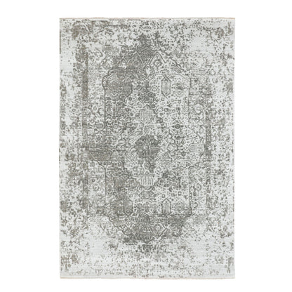 Transitional Wool & Pure Silk Hand Knotted Rug Grey No Border 6.0X9.0 -O058339