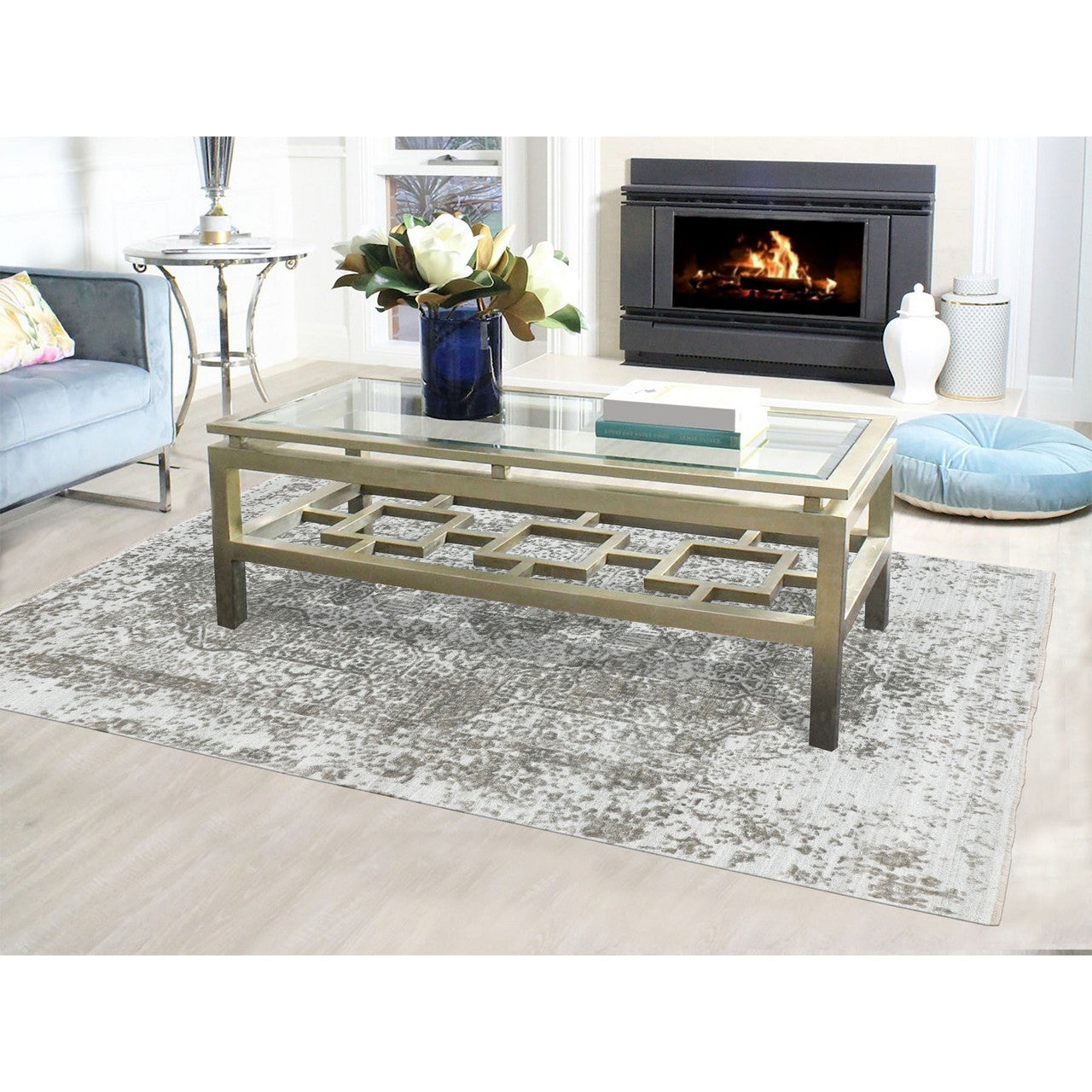 Transitional Wool & Pure Silk Hand Knotted Rug Grey No Border 6.0X9.0 -O058339