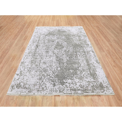 Transitional Wool & Pure Silk Hand Knotted Rug Grey No Border 6.0X9.0 -O058339
