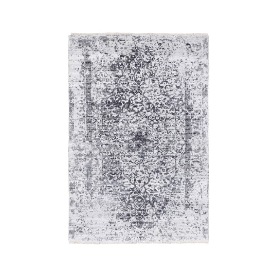 Transitional Wool & Pure Silk Hand Knotted Rug Grey No Border 3.0X5.0 -O058341