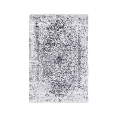 Transitional Wool & Pure Silk Hand Knotted Rug Grey No Border 3.0X5.0 -O058341