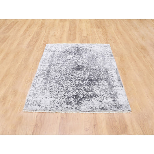 Transitional Wool & Pure Silk Hand Knotted Rug Grey No Border 3.0X5.0 -O058341
