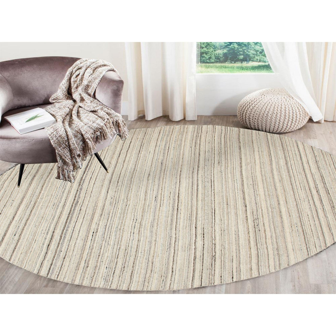 Hand-Loomed Wool Hand Loomed Rug Beige No Border 8.0X8.0 -O058350