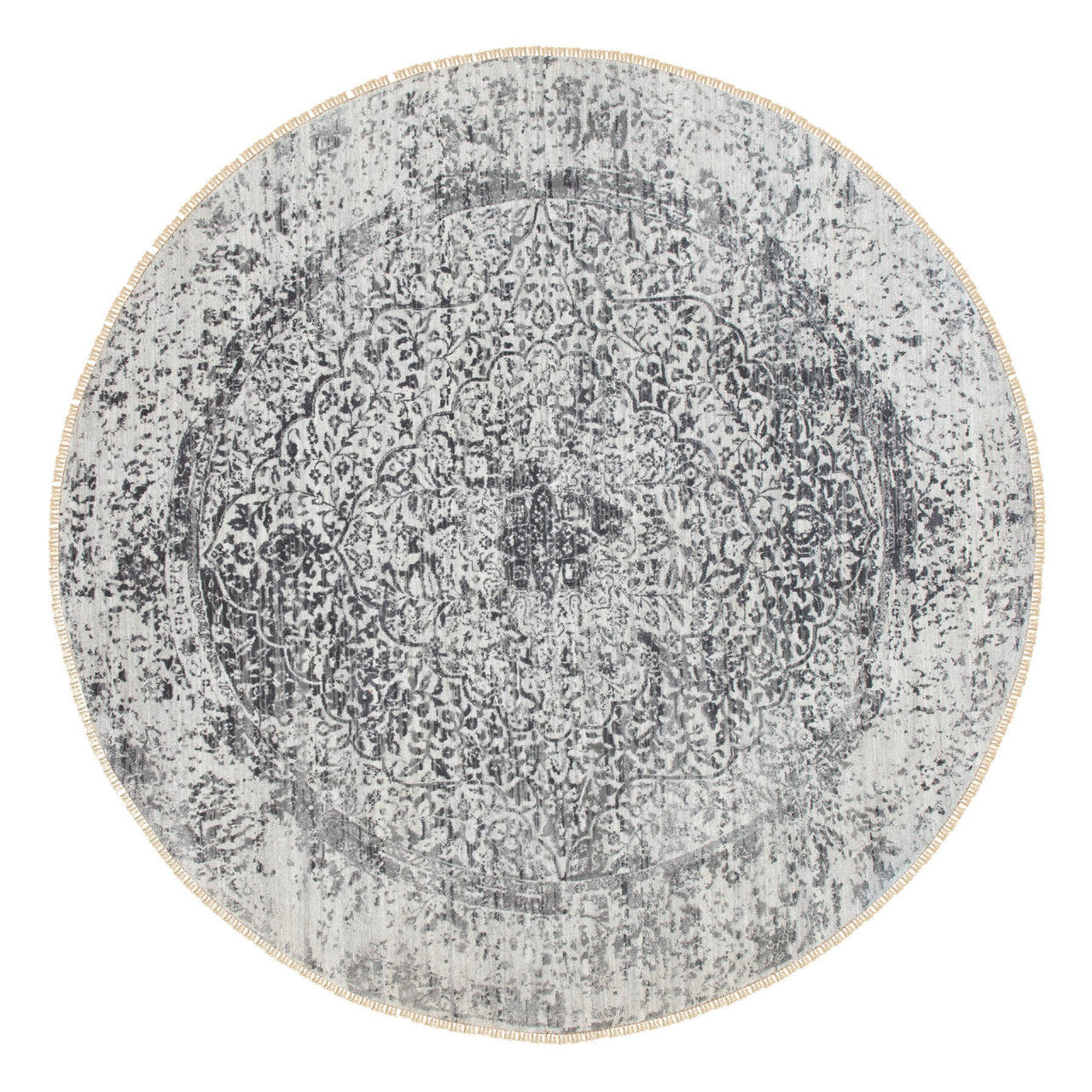 Transitional Wool & Pure Silk Hand Knotted Rug Grey No Border 8.0X8.0 -O058385