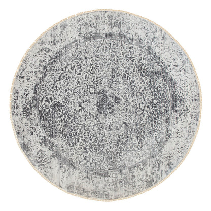 Transitional Wool & Pure Silk Hand Knotted Rug Grey No Border 8.0X8.0 -O058385