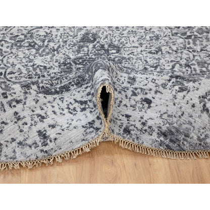 Transitional Wool & Pure Silk Hand Knotted Rug Grey No Border 8.0X8.0 -O058385