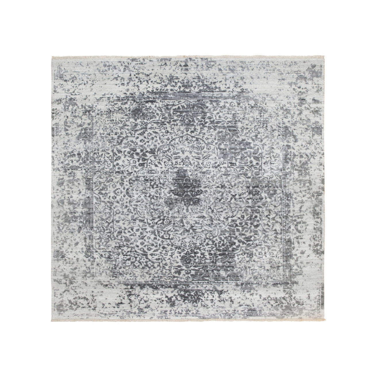 Transitional Wool & Pure Silk Hand Knotted Rug Grey No Border 6.2X6.2 -O058407