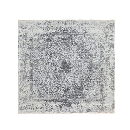 Transitional Wool & Pure Silk Hand Knotted Rug Grey No Border 6.2X6.2 -O058407