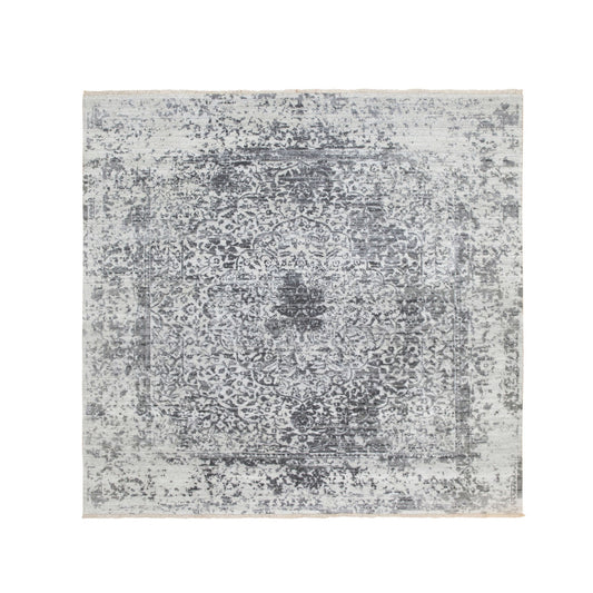 Transitional Wool & Pure Silk Hand Knotted Rug Grey No Border 6.2X6.2 -O058407