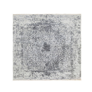 Transitional Wool & Pure Silk Hand Knotted Rug Grey No Border 6.2X6.2 -O058407