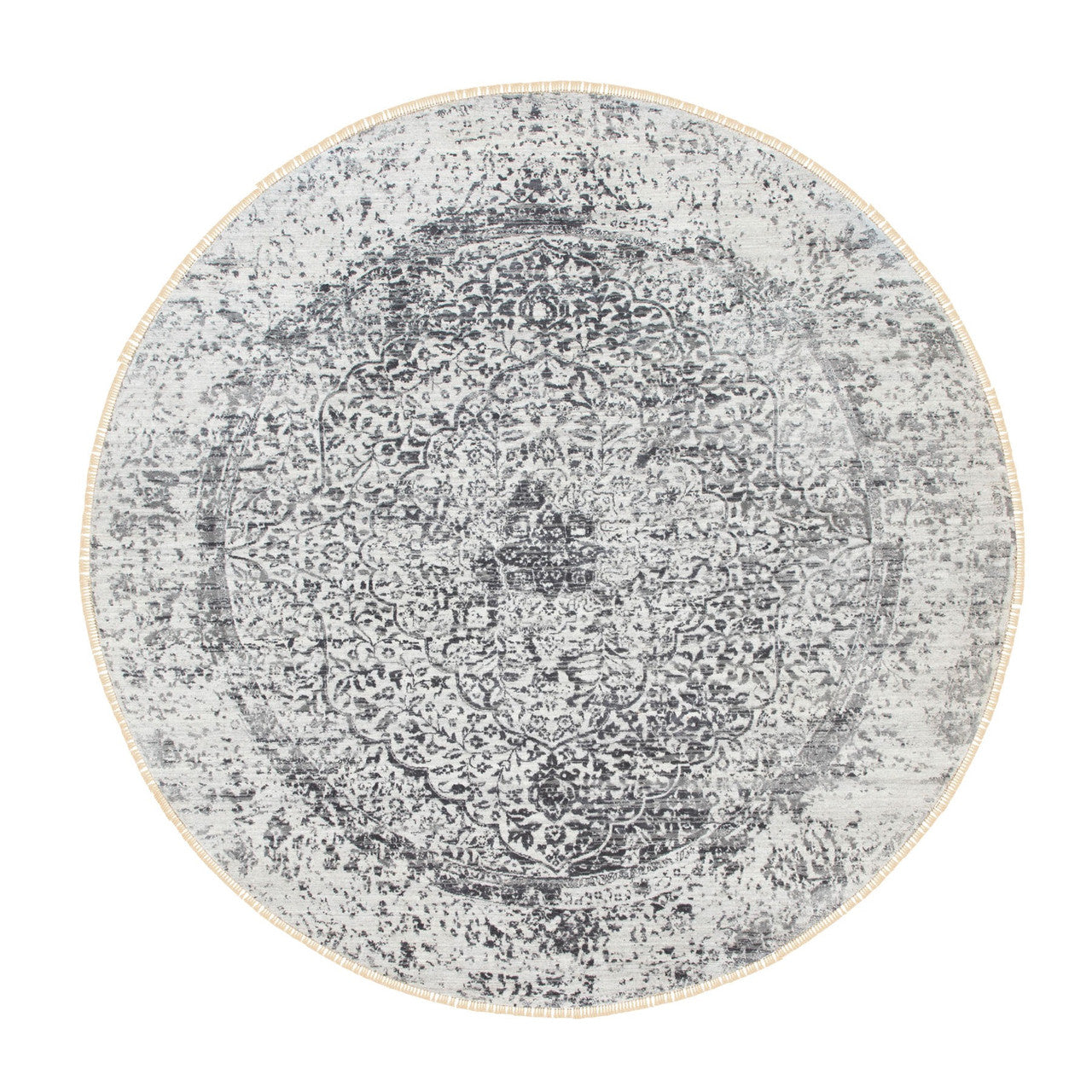Modern and Contemporary Wool & Pure Silk Hand Knotted Rug Grey No Border 7.0X7.0 -O058408