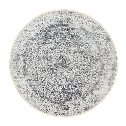 Modern and Contemporary Wool & Pure Silk Hand Knotted Rug Grey No Border 7.0X7.0 -O058408