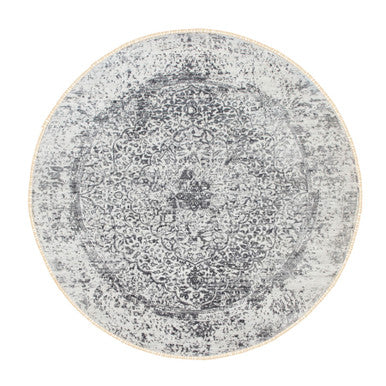 Modern and Contemporary Wool & Pure Silk Hand Knotted Rug Grey No Border 7.0X7.0 -O058408