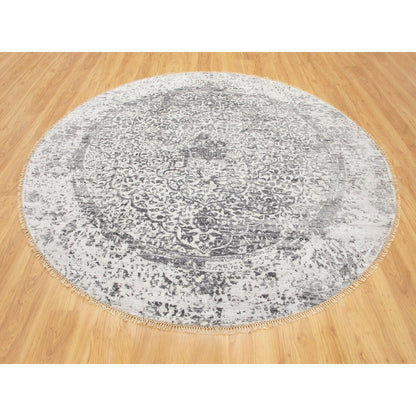 Modern and Contemporary Wool & Pure Silk Hand Knotted Rug Grey No Border 7.0X7.0 -O058408